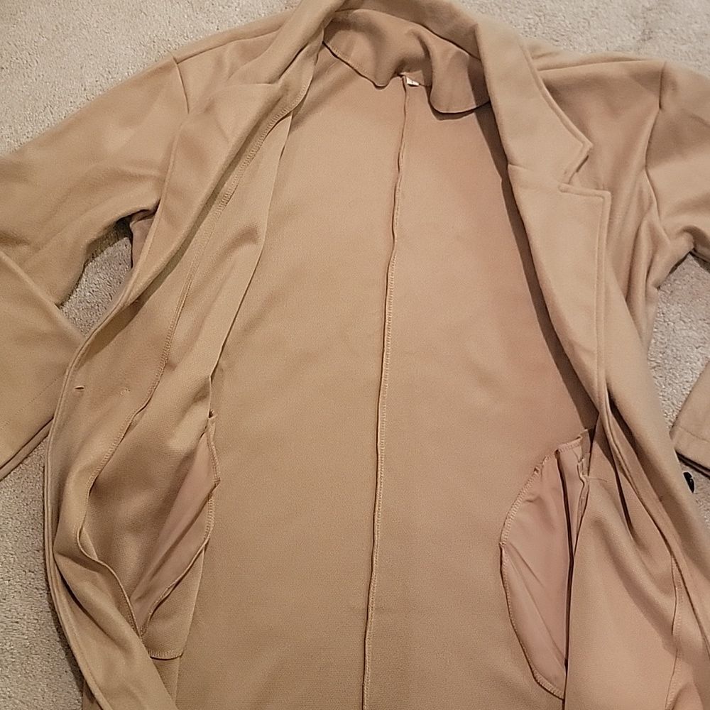 Women’s Camel Long Double-Breasted Coat - Brand - Picture 7 of 8